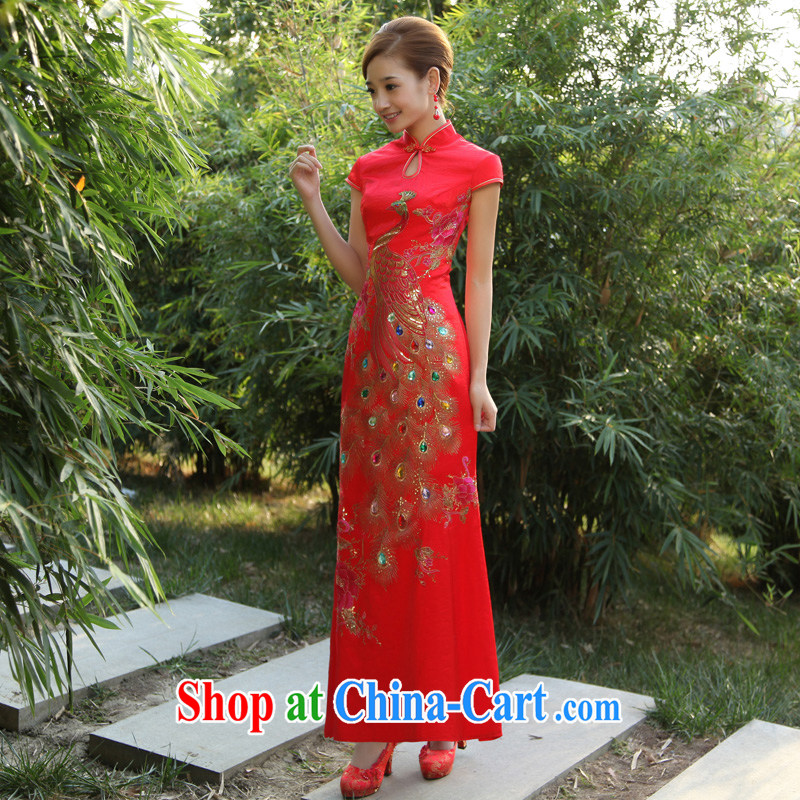 Diffuse early marriages improved cheongsam dress 2015 New Long cheongsam retro crowsfoot long cheongsam red L, diffuse, and shopping on the Internet