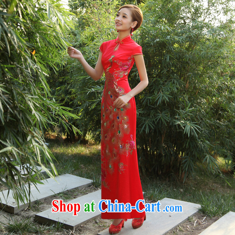 Diffuse early marriages improved cheongsam dress 2015 New Long cheongsam retro crowsfoot long cheongsam red L, diffuse, and shopping on the Internet