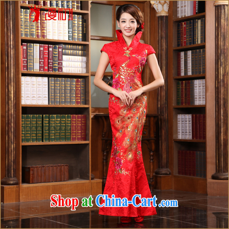 Early definition 2015 new stylish improved bridal dresses retro wedding dresses Chinese red outfit, red S