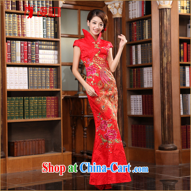 Early definition 2015 new stylish improved bridal dresses retro wedding dresses Chinese red outfit, red S, diffuse, and shopping on the Internet
