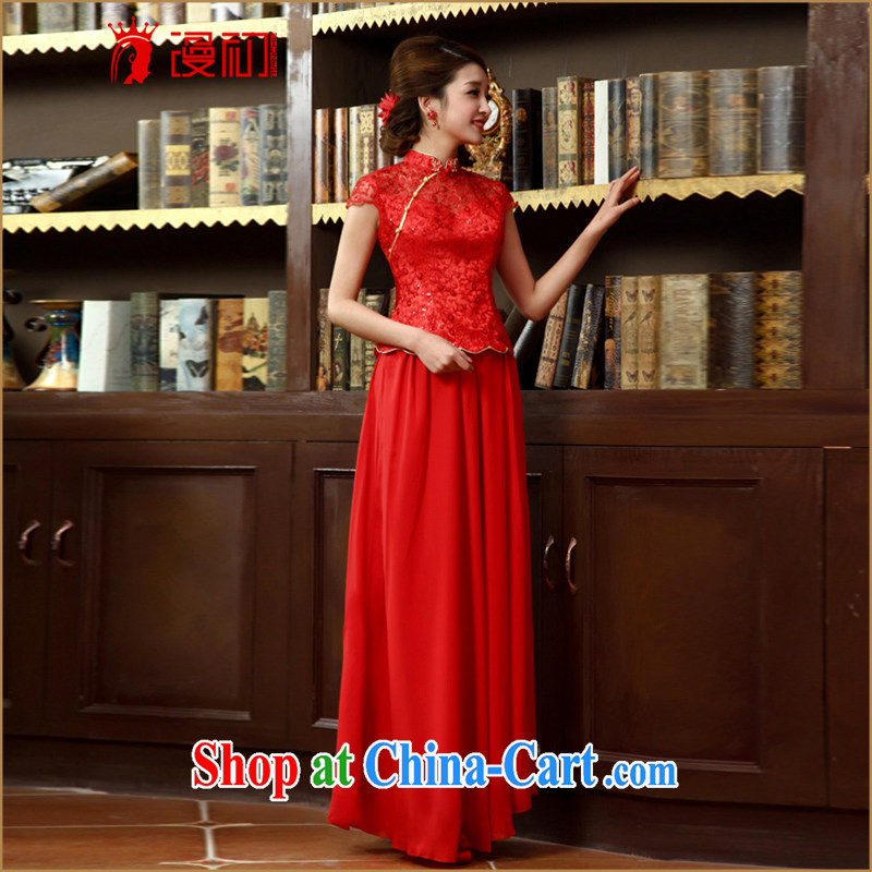 Early definition 2015 new improved stylish long cheongsam dress marriages red bows outfit serving red S, diffuse, and, shopping on the Internet