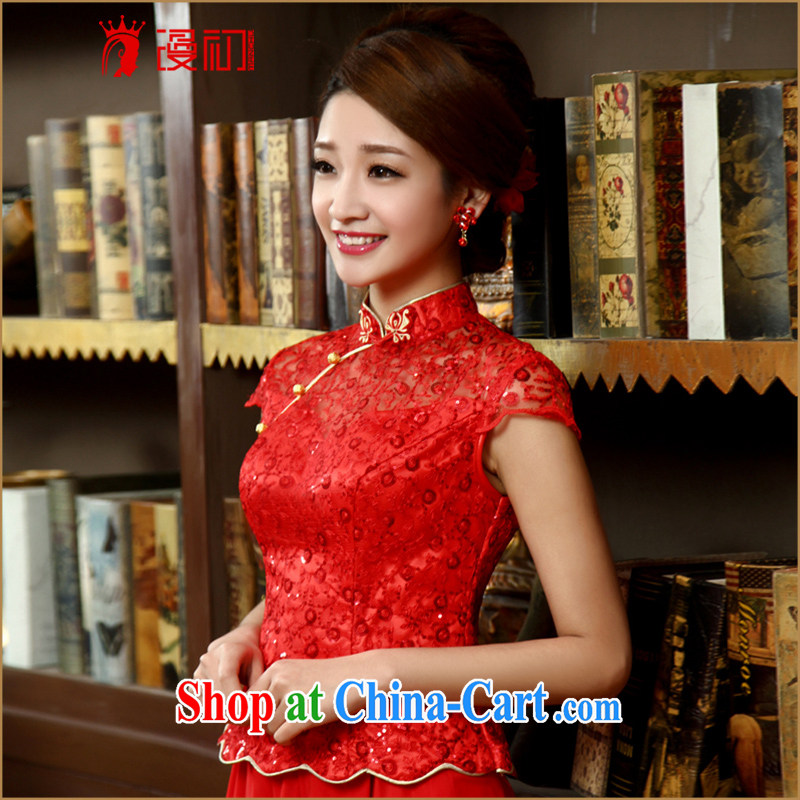 Early definition 2015 new improved stylish long cheongsam dress marriages red bows outfit serving red S, diffuse, and, shopping on the Internet