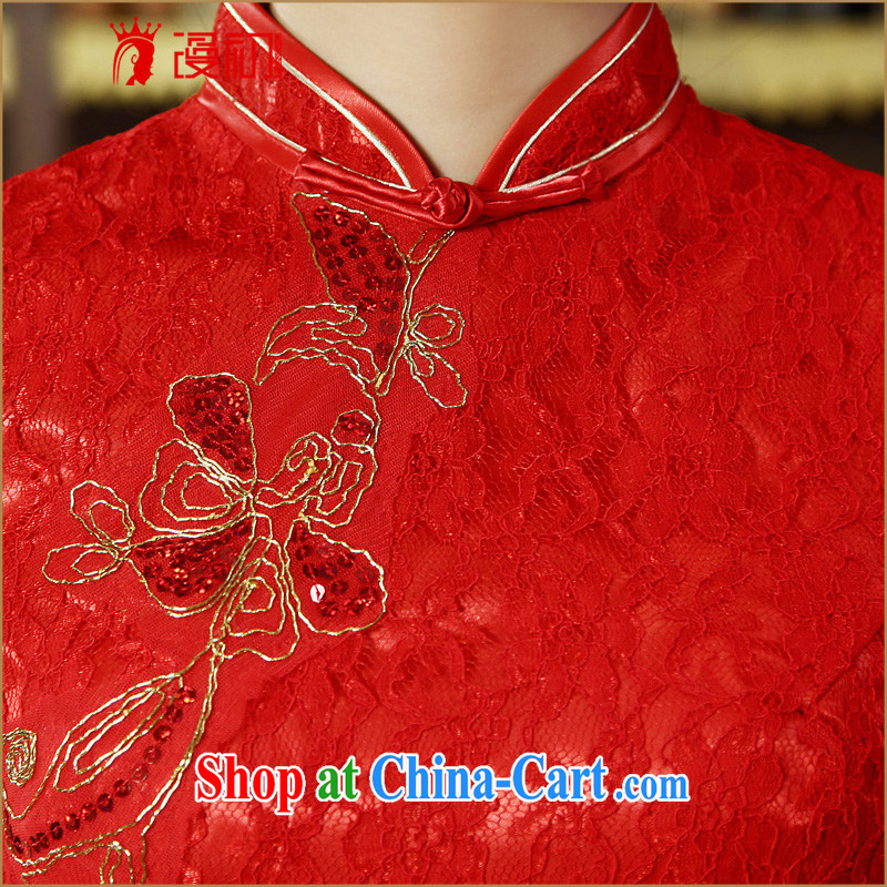 Early definition 2015 New red retro dresses short improved stylish lace dresses bridal toast serving red L, diffuse, and shopping on the Internet
