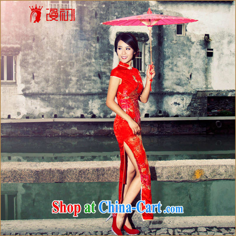 Early definition 2015 new bride retro improved cheongsam long high on the truck classic wedding toast serving red L, diffuse, and shopping on the Internet