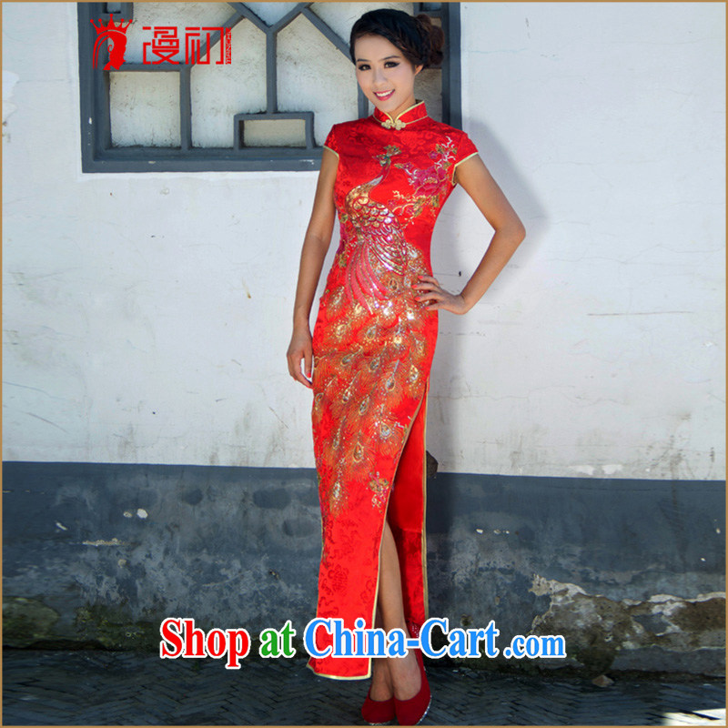 Early definition 2015 new bride retro improved cheongsam long high on the truck classic wedding toast serving red L, diffuse, and shopping on the Internet
