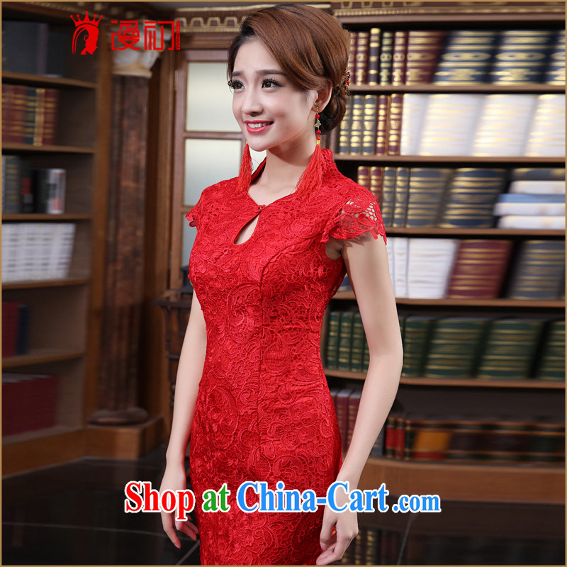 Early definition 2015 new water-soluble lace stylish wedding red toast wedding service long cheongsam dress red XL, diffuse, and shopping on the Internet