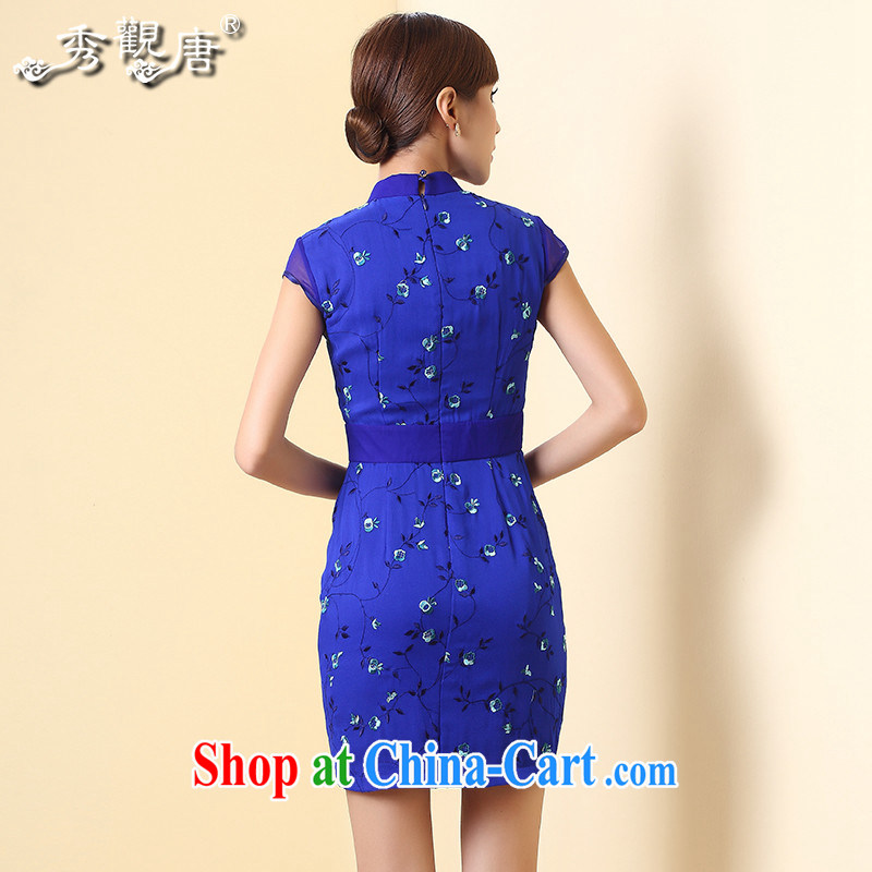 The CYD HO Kwun Tong' Blue Star Silk Dresses 2015 summer sauna silk-tie retro ladies dress QD 4285 blue XXL, Sau looked Tang, shopping on the Internet