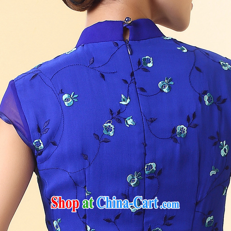 The CYD HO Kwun Tong' Blue Star Silk Dresses 2015 summer sauna silk-tie retro ladies dress QD 4285 blue XXL, Sau looked Tang, shopping on the Internet