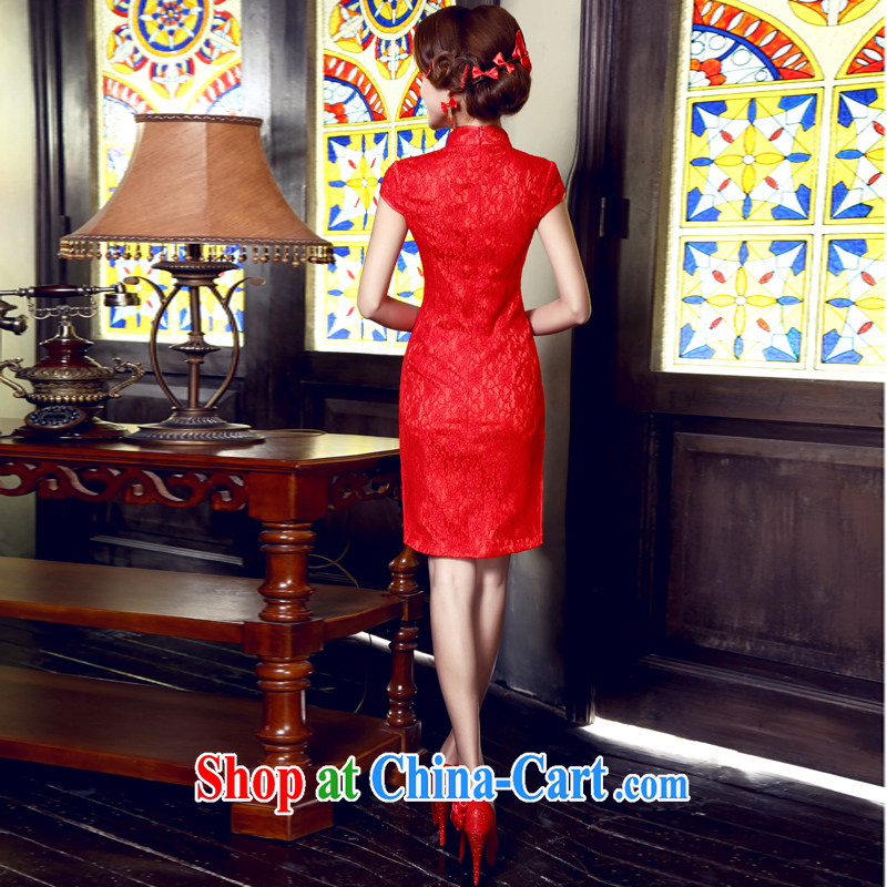 Dream of the day 2015 Chinese improved summer cheongsam dress in short, short, short-sleeved bridal wedding bridal dresses skirts Q 5522 red XL 2.2 feet around his waist, and dream of the day, shopping on the Internet