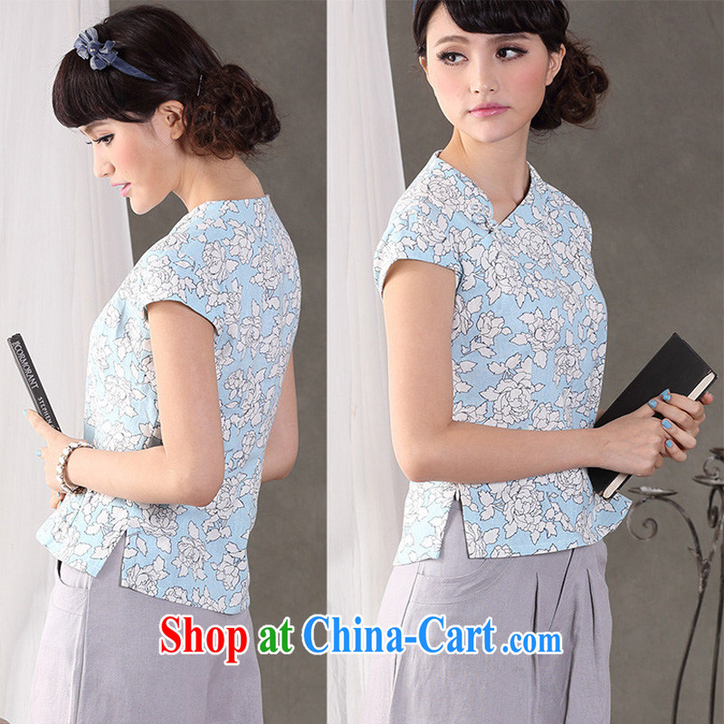 Cheng Kejie, Wiesbaden, 2015 spring and summer clothes and fresh art van Crescent collar linen and stylish improved cheongsam shirt summer shirt CGN 250 figure XL, Jessup, and shopping on the Internet