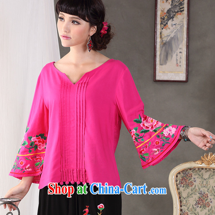 Cheng Kejie, Wiesbaden, 2015 spring and summer new female Chinese style ethnic style V collar horn 8 cuff embroidered cotton Ma T-shirt shirt Tang replace CVJ of 838 red XL pictures, price, brand platters! Elections are good character, the national distribution, so why buy now enjoy more preferential! Health
