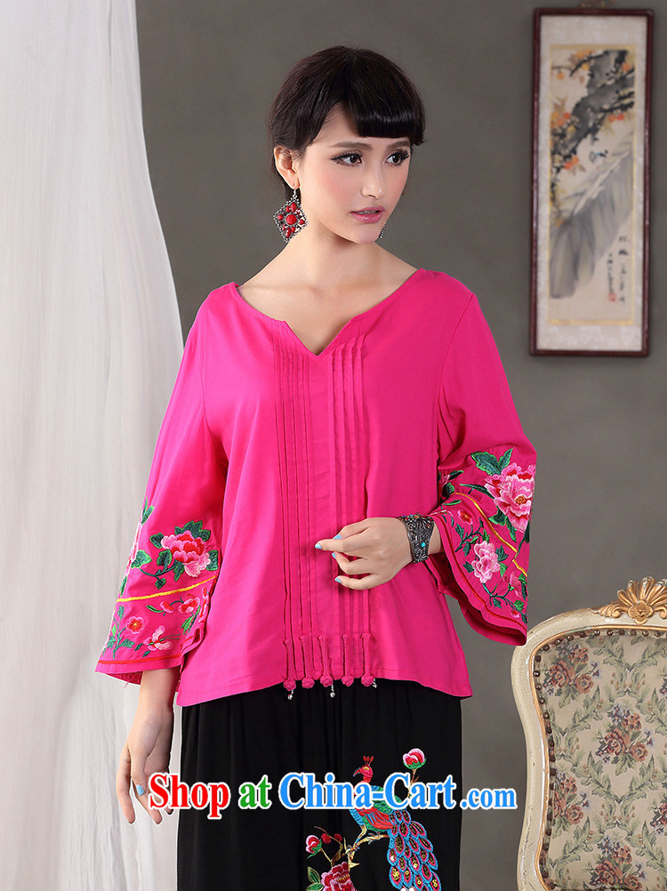 Cheng Kejie, Wiesbaden, 2015 spring and summer new female Chinese style ethnic style V collar horn 8 cuff embroidered cotton Ma T-shirt shirt Tang replace CVJ of 838 red XL pictures, price, brand platters! Elections are good character, the national distribution, so why buy now enjoy more preferential! Health