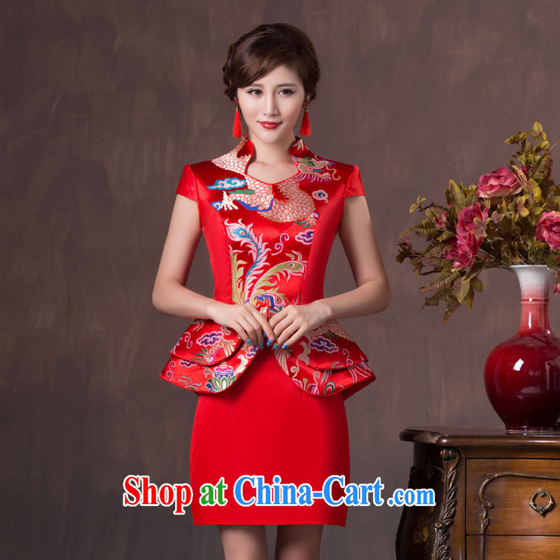 Toasting service 2015 spring and summer new bridal gown red short, improved creative and stylish Xiangyun stamp wedding beauty wedding dresses female Red XL, joshon&Joe, shopping on the Internet
