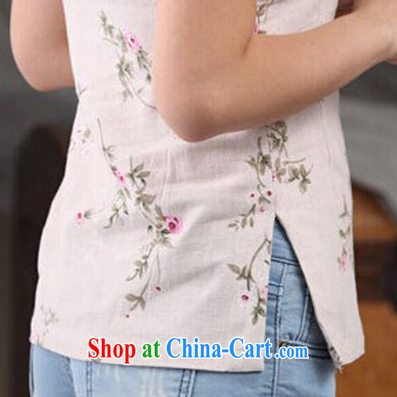 Jessup, 2015 spring and summer new, cotton linen, the Commission adopted a tight small floral pin Pearl Chinese improved Chinese T-shirt shirt female CFA 102 figure XXL, Jessup, and shopping on the Internet