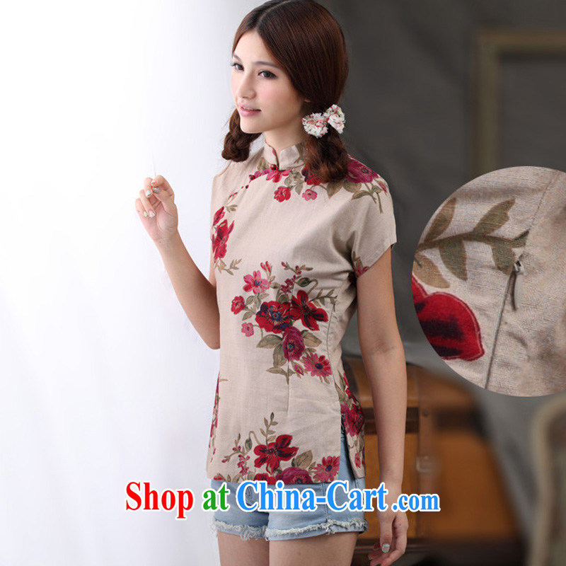 Cheng Kejie, Wiesbaden, 2015 spring and summer female Chinese wind linen Chinese improved the collar cheongsam shirt full Garden Chinese T-shirt shirt CQP 818 full garden, for XXL, Jessup, and shopping on the Internet