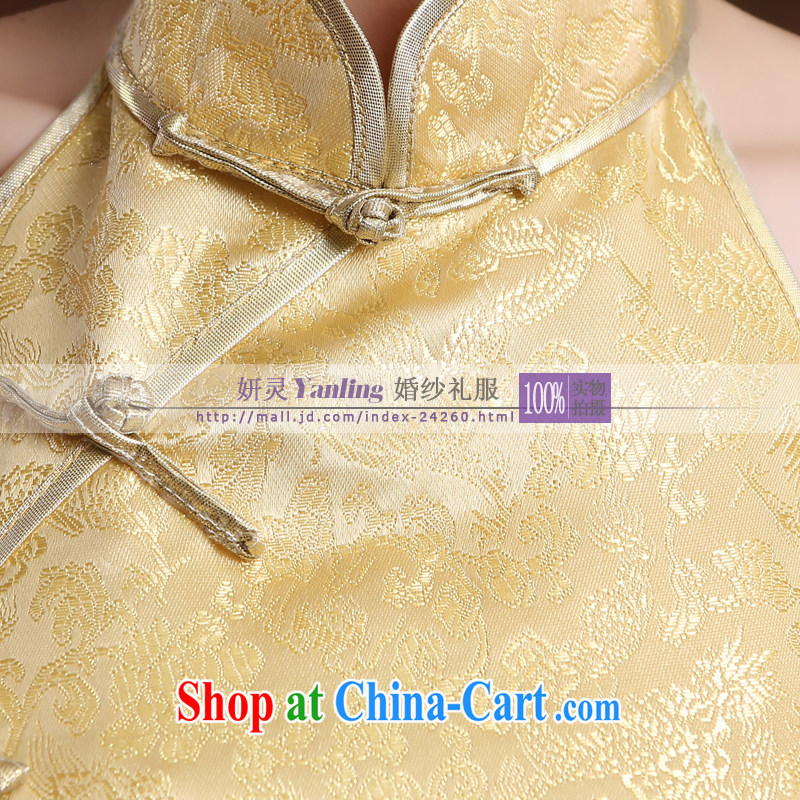 Her spirit/YANLING new minimalist yellow short, elegant beauty marriages improved cheongsam 14,033 yellow XXXXL, her spirit (Yanling), online shopping
