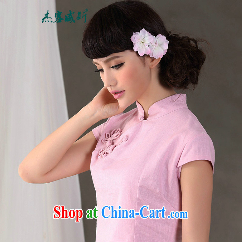 Jack Plug, spring and summer clothes, for improved manual tie cotton the cheongsam Chinese clothes Chinese shirt CVE 810 pink XXL