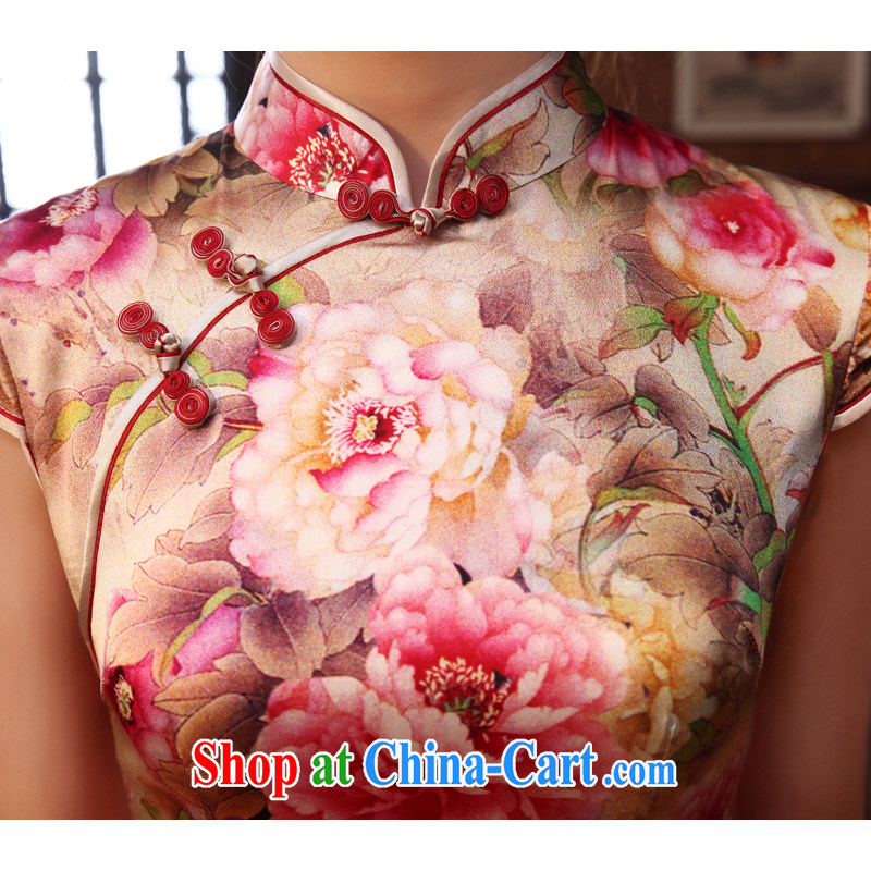 Morning, dresses new 2014 summer retro short-sleeved improved stylish sauna silk Silk Cheongsam dress Peony red XL, morning land, qipao/Tang, and shopping on the Internet