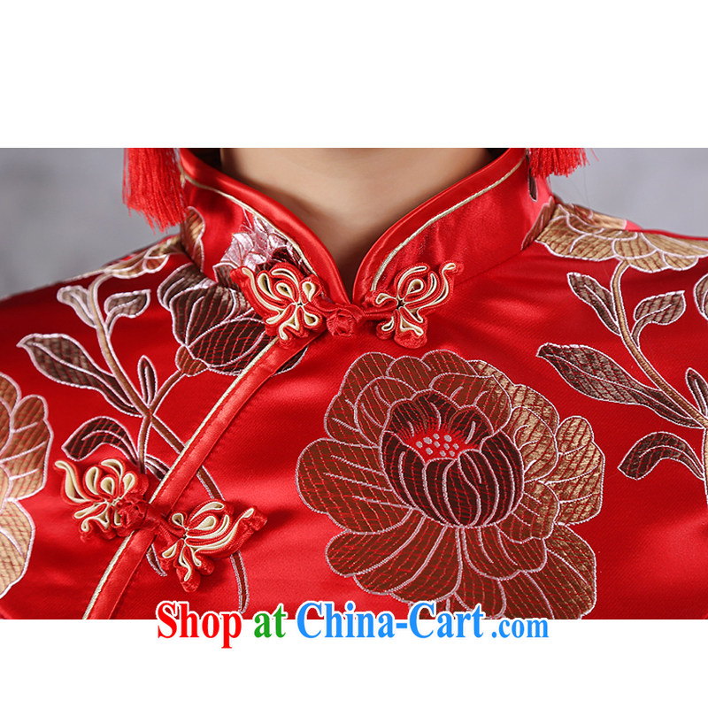 There is embroidery bridal 2015 spring and summer cotton Ma long cheongsam dress short-sleeved high on the truck and stylish retro QP - 346 red XXL Suzhou shipment and it is absolutely not a bride, shopping on the Internet