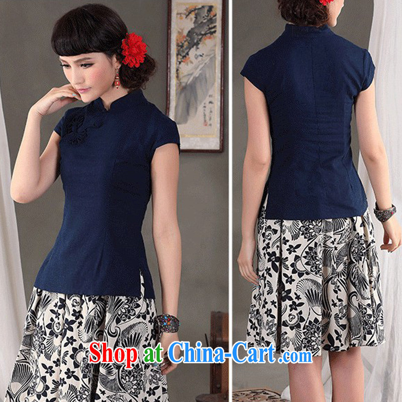 Jessup, 2015 spring and summer clothes new Chinese style, for improved cotton the cheongsam Chinese T-shirt shirt Tang replace CLN 453 dark blue XXL, Jessup, and shopping on the Internet