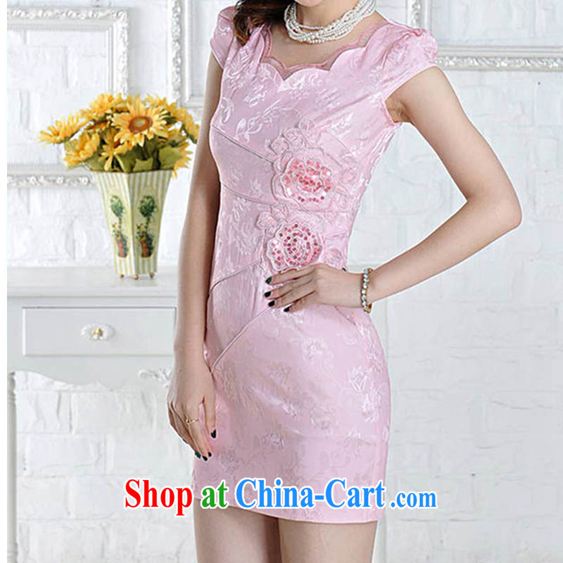 and Chuang Chuang 2015 summer stylish embroidered cheongsam dress 1242 #pink M too small a number, and strong and energetic, and shopping on the Internet