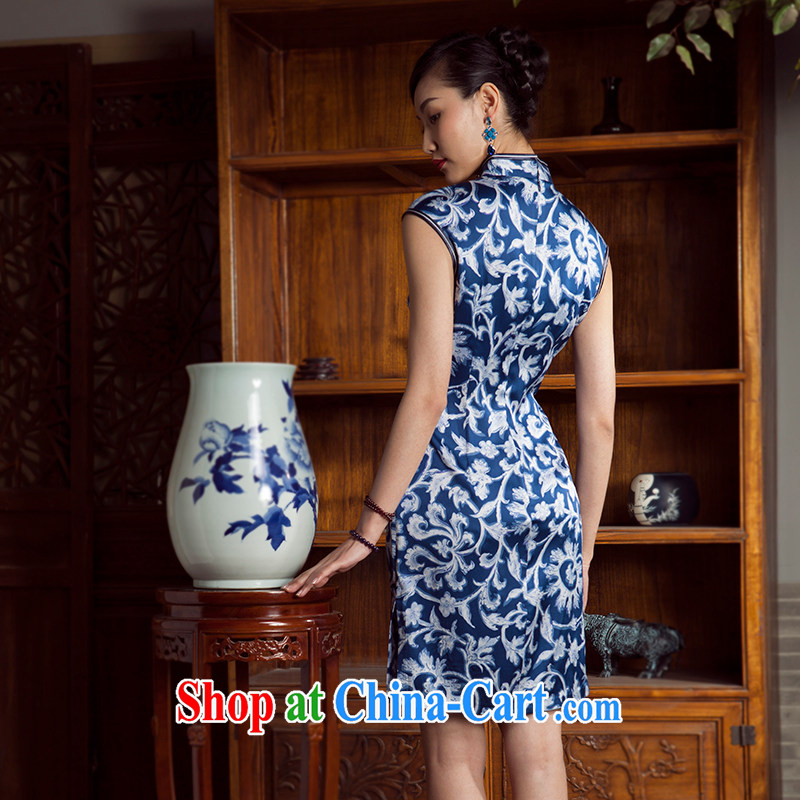 Huan Zhu Ge Ge 2014 summer new sauna silk silk leisure improved stylish beauty short qipao Cheong Wa Dae 5 XL, giggling, and shopping on the Internet