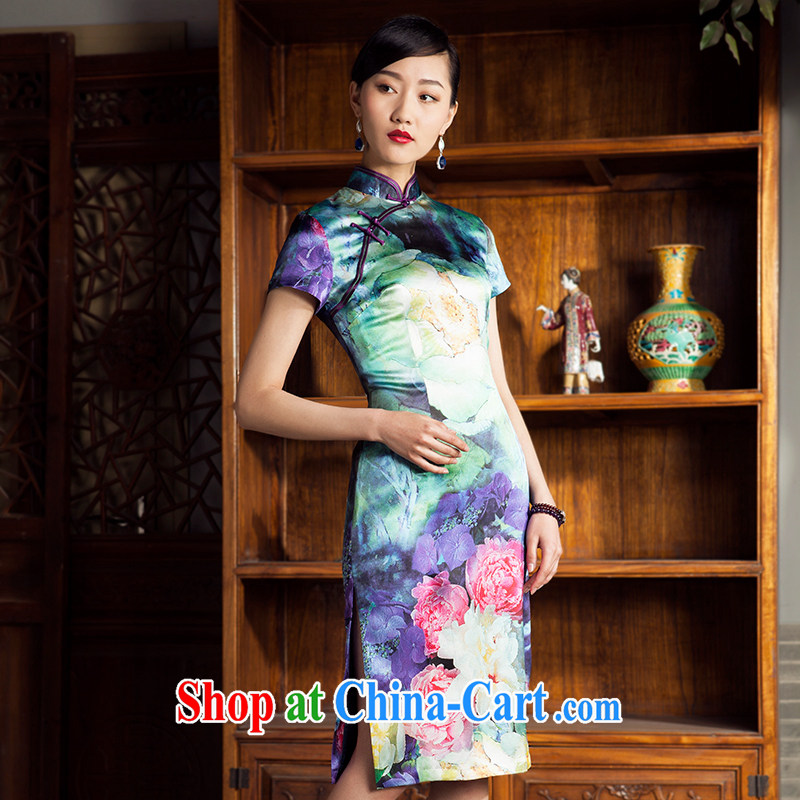 Huan Zhu Ge Ge 2014 summer new sauna silk silk leisure improved stylish beauty short cheongsam floral M, giggling, shopping on the Internet