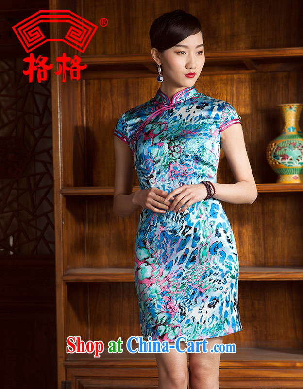 Huan Zhu Ge Ge 2014 summer new sauna silk silk leisure improved stylish beauty short cheongsam floral 5 XL