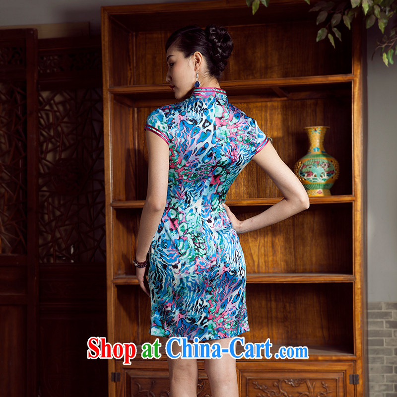 Huan Zhu Ge Ge 2014 summer new sauna silk silk leisure improved stylish beauty short cheongsam floral 5 XL, giggling, shopping on the Internet