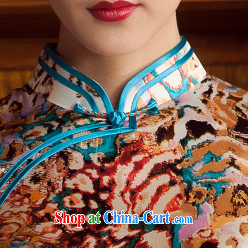 Huan Zhu Ge Ge 2014 spring and summer new stylish improved sauna silk silk painting beauty short cheongsam floral 5 XL, giggling, shopping on the Internet