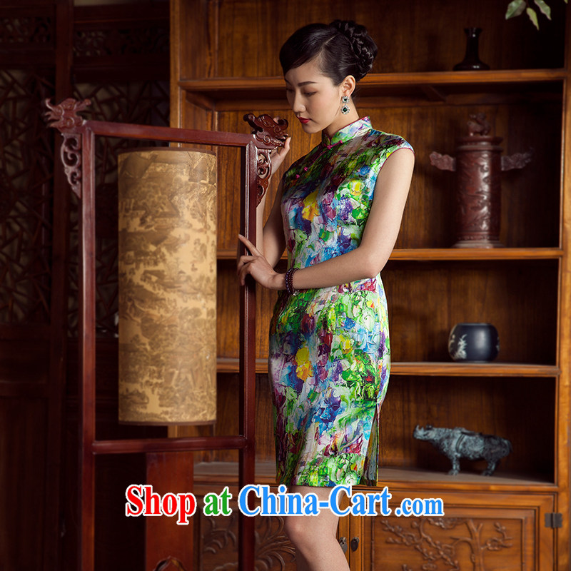 The 618 explosives pre-emptive shopping princess' 2014 spring and summer new, improved retro sauna silk silk stylish poster, cheongsam dress green 5 XL, giggling, shopping on the Internet