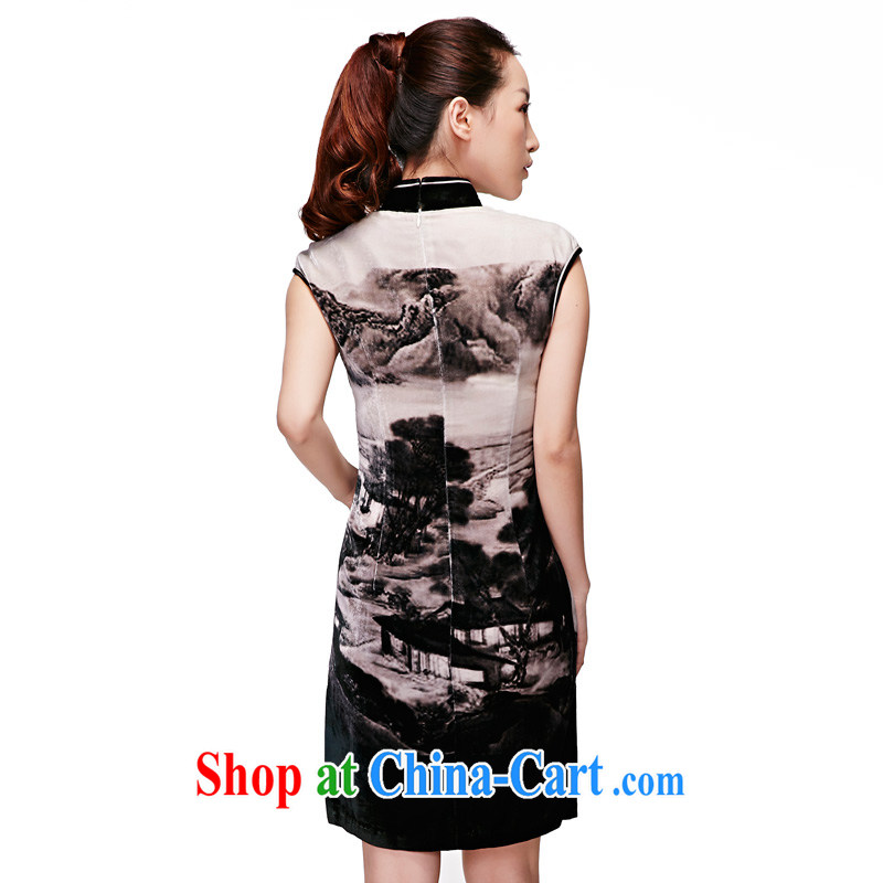 Wood is really the 2015 spring and summer new Chinese Dress Chinese style landscape paintings velvet cheongsam silk winter dresses 11,579 07 light gray XXXL, wood really has, shopping on the Internet