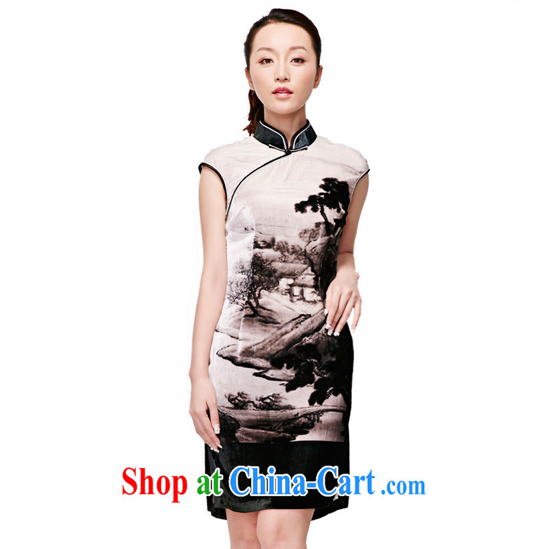 Wood is really the 2015 spring and summer new Chinese Dress Chinese style landscape paintings velvet cheongsam silk winter dresses 11,579 07 light gray XXXL, wood really has, shopping on the Internet