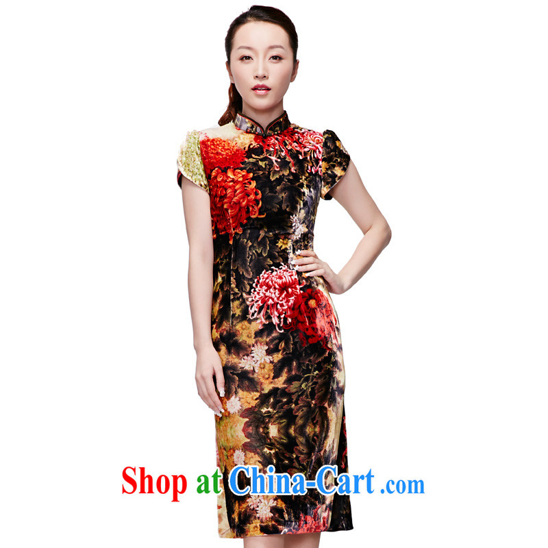 Wood is really the 2015 spring and summer new Chinese Dress velvet painting and elegant in style long cheongsam dress 21,848 12 dark yellow XXXL, wood really has, online shopping