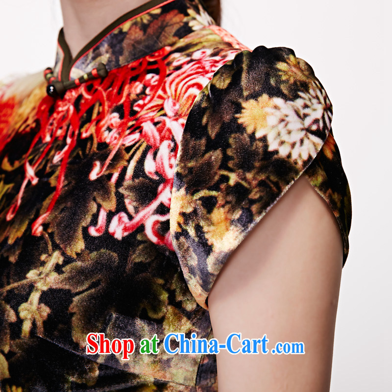 Wood is really the 2015 spring and summer new Chinese Dress velvet painting and elegant in style long cheongsam dress 21,848 12 dark yellow XXXL, wood really has, online shopping