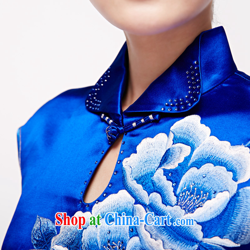 Wood is really the 2015 spring and summer new Chinese silk embroidery long elegant qipao gown package mail 22,038 10 dark blue XXL (A), wood really has, online shopping