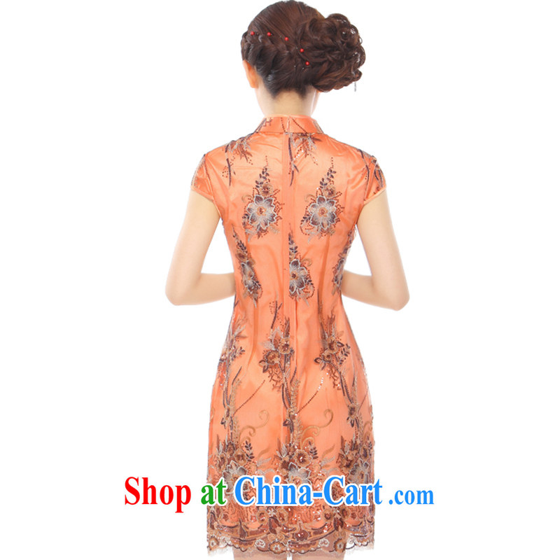 Slim li know summer 2015 New Beauty Ms. sleek improved web yarn beads, embroidered short cheongsam dress 3080 orange XXL, slim Li (Q . LIZHI), online shopping