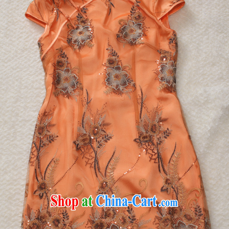 Slim li know summer 2015 New Beauty Ms. sleek improved web yarn beads, embroidered short cheongsam dress 3080 orange XXL, slim Li (Q . LIZHI), online shopping