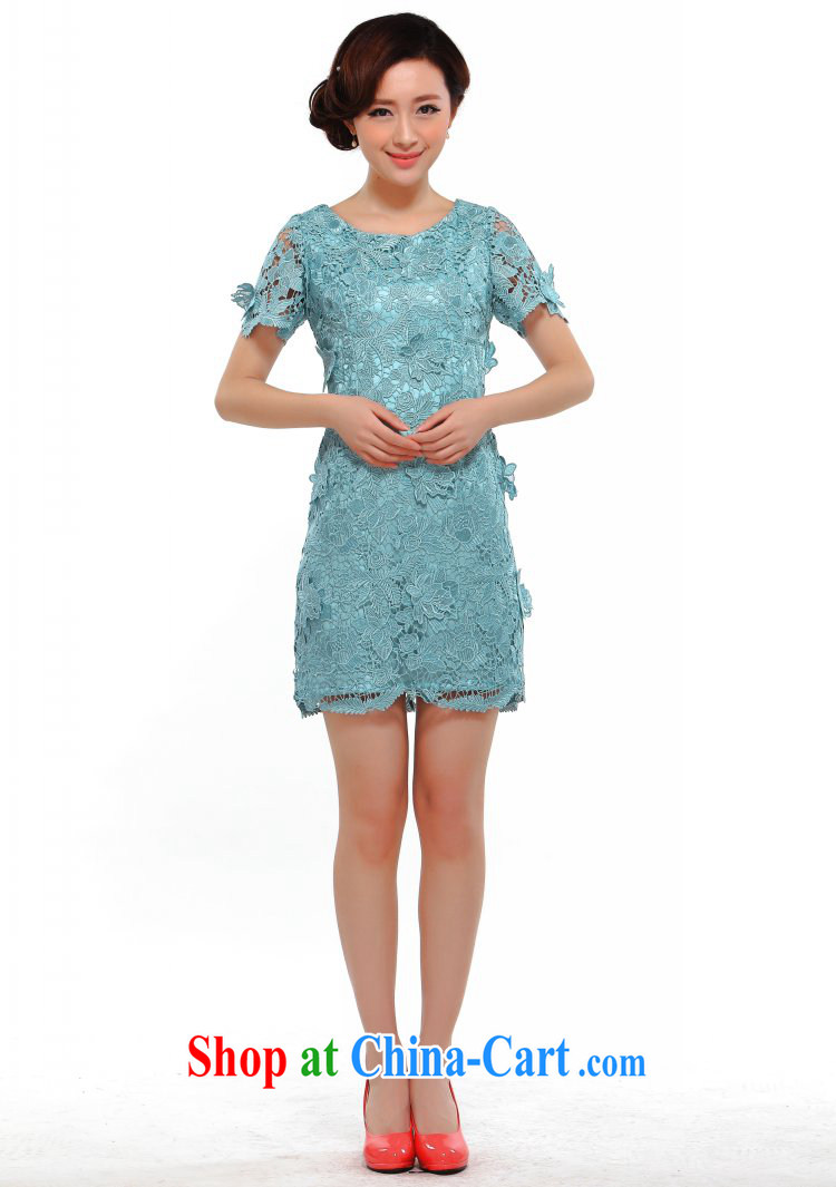 once and for all silence the cheongsam stylish 2014 summer new, improved sense of beauty video thin lace dress cheongsam dress light blue L pictures, price, brand platters! Elections are good character, the national distribution, so why buy now enjoy more preferential! Health