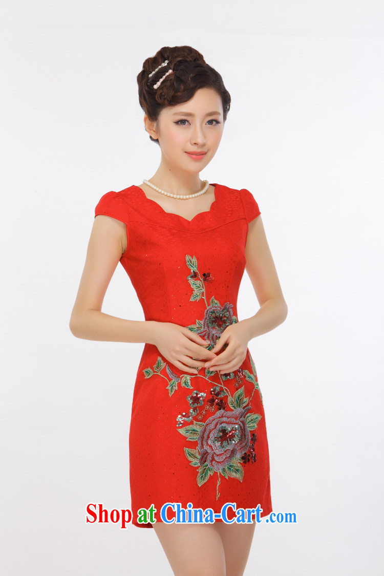 Slim li know summer 2015 new Peony embroidery petal style improved short cheongsam dress bride dress toast Q 31,449 red XXL pictures, price, brand platters! Elections are good character, the national distribution, so why buy now enjoy more preferential! Health