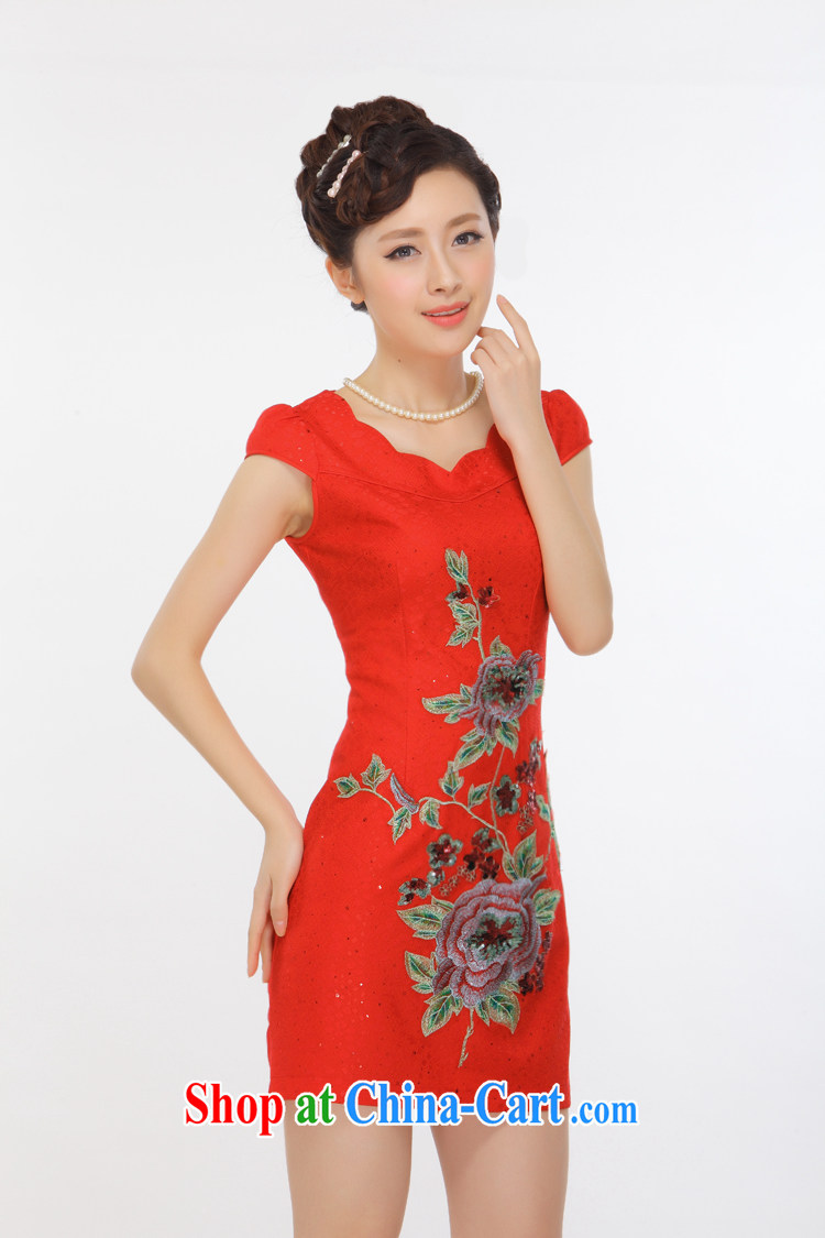 Slim li know summer 2015 new Peony embroidery petal style improved short cheongsam dress bride dress toast Q 31,449 red XXL pictures, price, brand platters! Elections are good character, the national distribution, so why buy now enjoy more preferential! Health