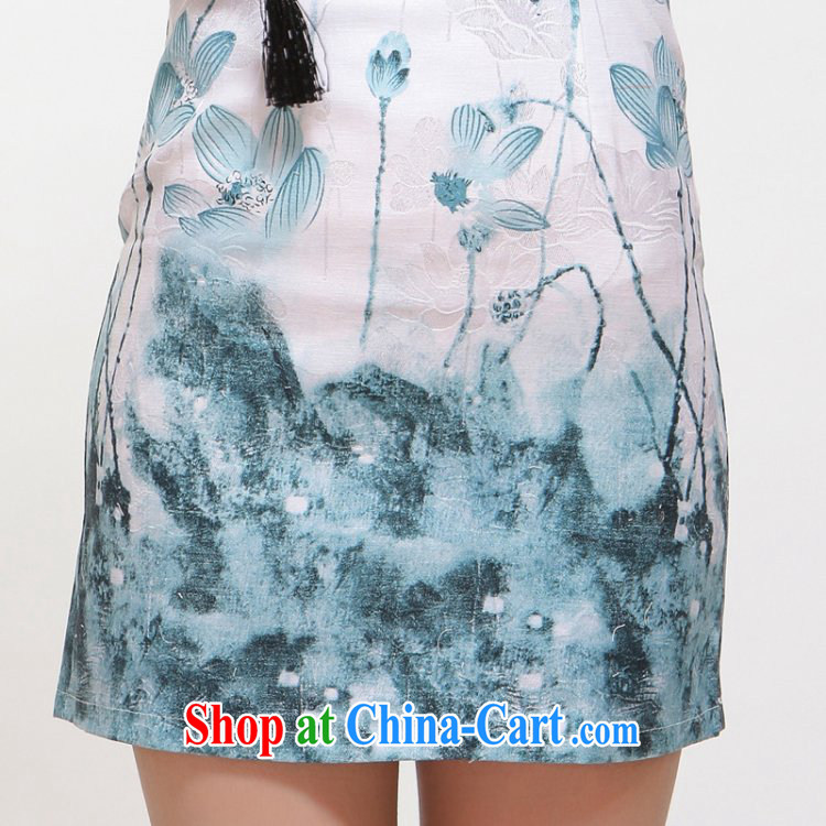 once and for all silence the cheongsam summer 2014 stylish new improved sexy beauty retro large peony flower cheongsam dress blue L pictures, price, brand platters! Elections are good character, the national distribution, so why buy now enjoy more preferential! Health