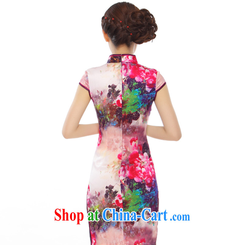 Slim li know that summer 2015 new Peony lady retro beauty heavy silk stylish improved short cheongsam dress Q 403 - 6 picture color XXL, slim Li (Q . LIZHI), online shopping