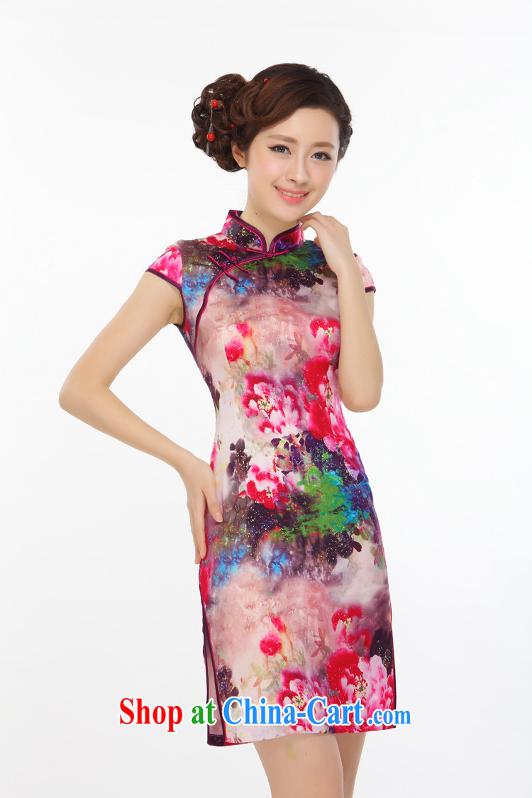 Slim li know summer 2015 new Peony lady retro beauty heavy silk stylish improved short cheongsam dress Q 403 - 6 picture color XXL pictures, price, brand platters! Elections are good character, the national distribution, so why buy now enjoy more preferential! Health