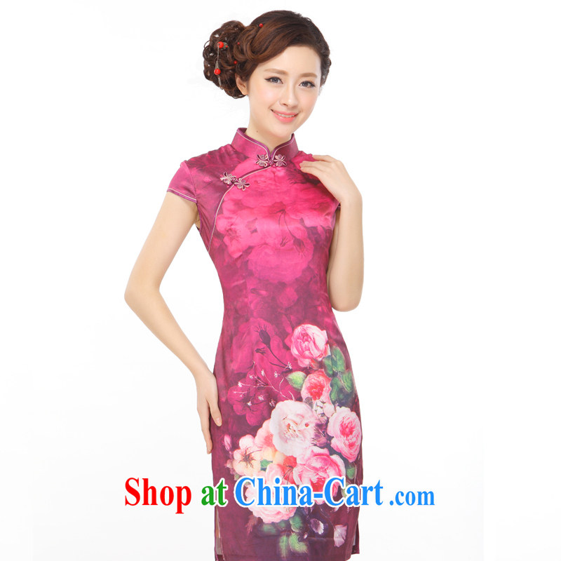 Slim li know summer 2015 new retro improved elegant beauty dresses skirt rich auspicious silk Peony QR - 886 photo color XXL, slim Li (Q . LIZHI), online shopping