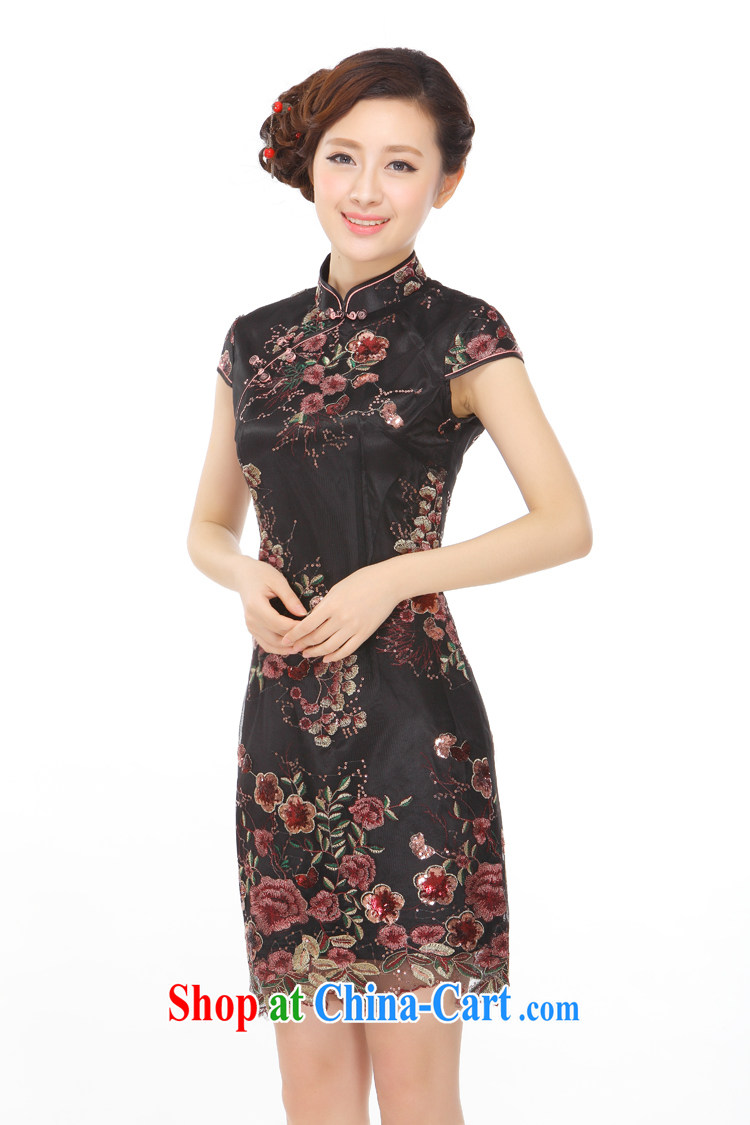 Slim li know summer 2015 New China retro beads, embroidery improved stylish and elegant qipao gown small Q 043,133 mysterious black XXL pictures, price, brand platters! Elections are good character, the national distribution, so why buy now enjoy more preferential! Health