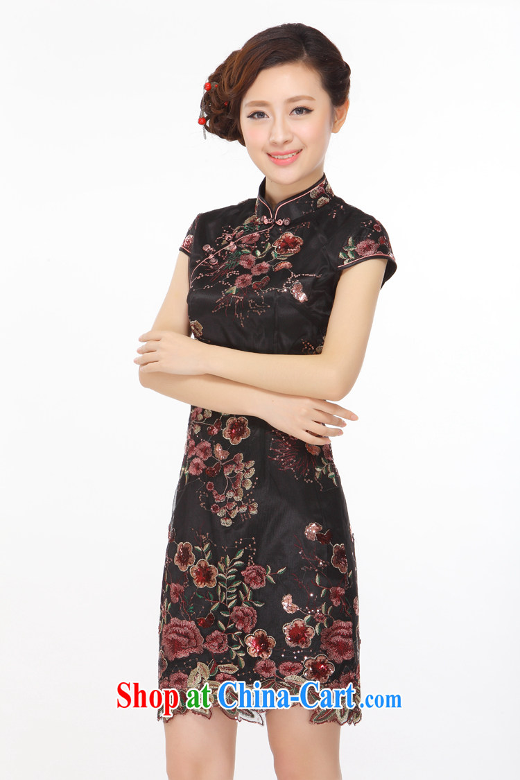 Slim li know summer 2015 New China retro beads, embroidery improved stylish and elegant qipao gown small Q 043,133 mysterious black XXL pictures, price, brand platters! Elections are good character, the national distribution, so why buy now enjoy more preferential! Health