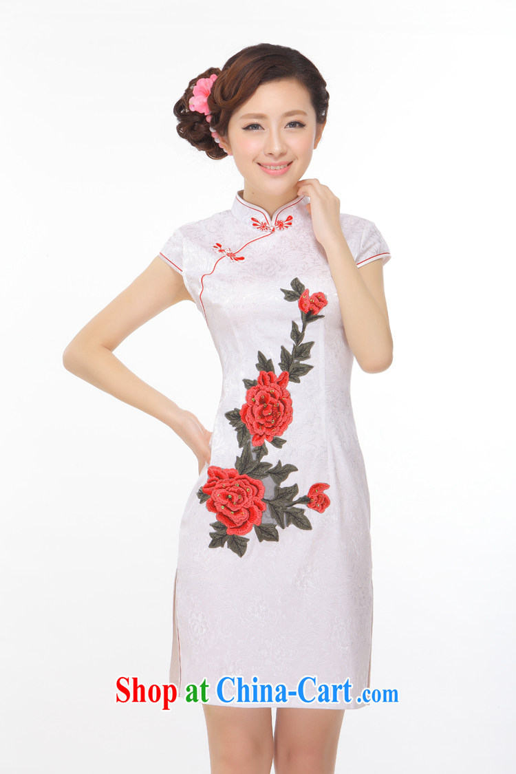 Slim li know took summer 2015 new retro improved embroidery name Yuan Hong Kong Small wind power's cheongsam Q 43,170 Pearl White M pictures, price, brand platters! Elections are good character, the national distribution, so why buy now enjoy more preferential! Health