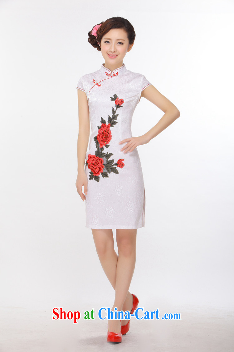 Slim li know took summer 2015 new retro improved embroidery name Yuan Hong Kong Small wind power's cheongsam Q 43,170 Pearl White M pictures, price, brand platters! Elections are good character, the national distribution, so why buy now enjoy more preferential! Health