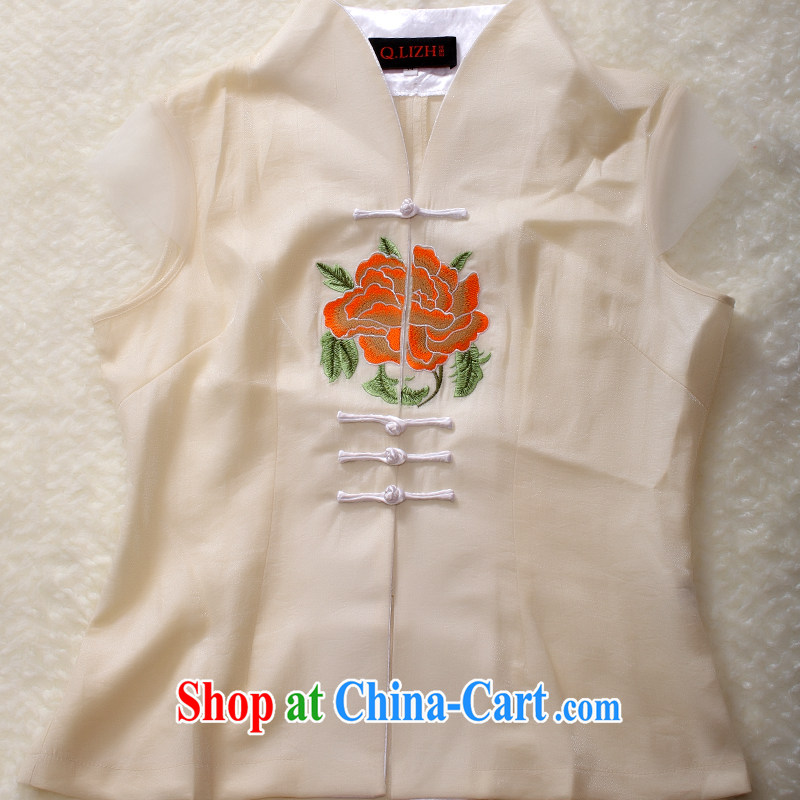 Slim li know summer 2015 new Peony Embroidery is very classy and elegant antique China wind improved Chinese shirt Q 72,481 beige XXXL, slim Li (Q . LIZHI), online shopping